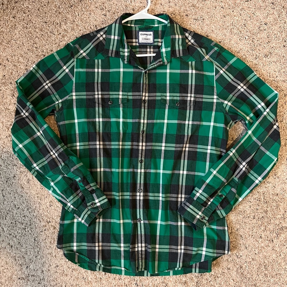 Express Casual Green and White Button Down Shirt